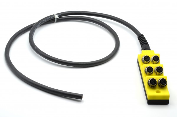 M12 6-fach Verteiler 45°-Abgang gelb/schwarz mit Anschlussleitung